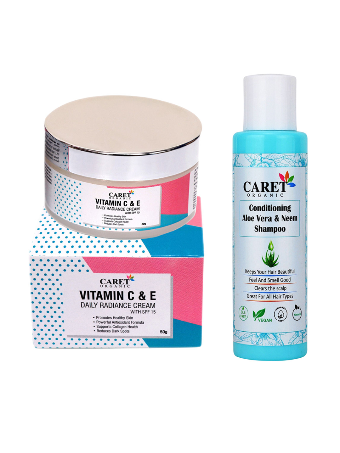 CARET ORGANIC Set Of 2 Vitamin E Cream - 50 g & Conditioning Aloevera Shampoo 100 g