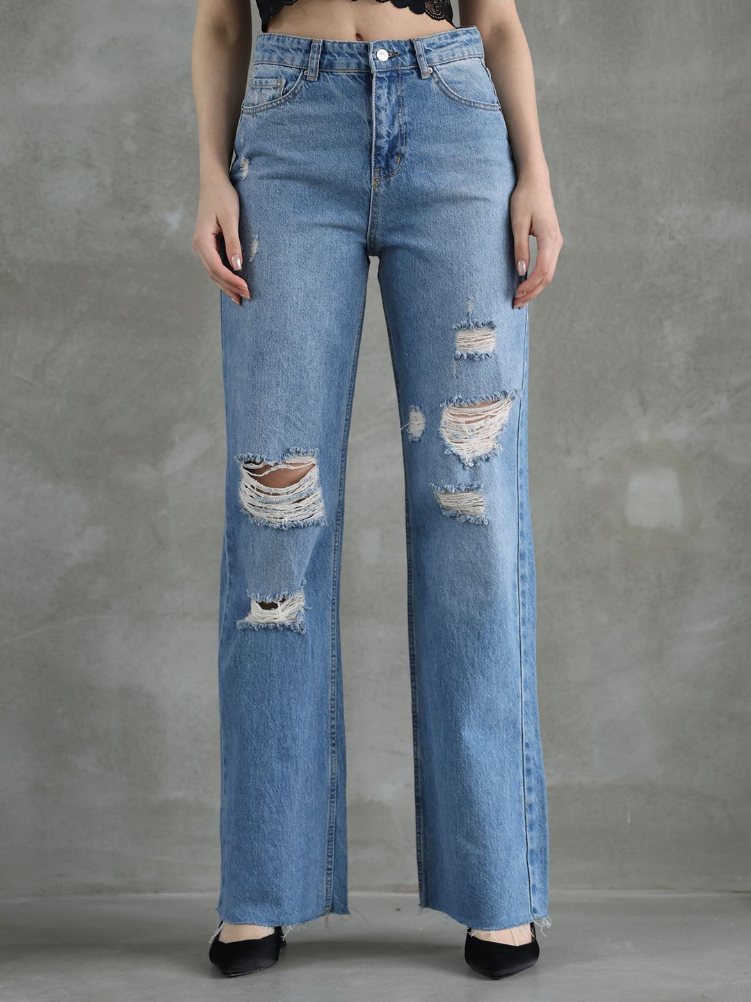 Trendyol Women Cotton High-Rise Light Fade Mildly Distressed Jeans