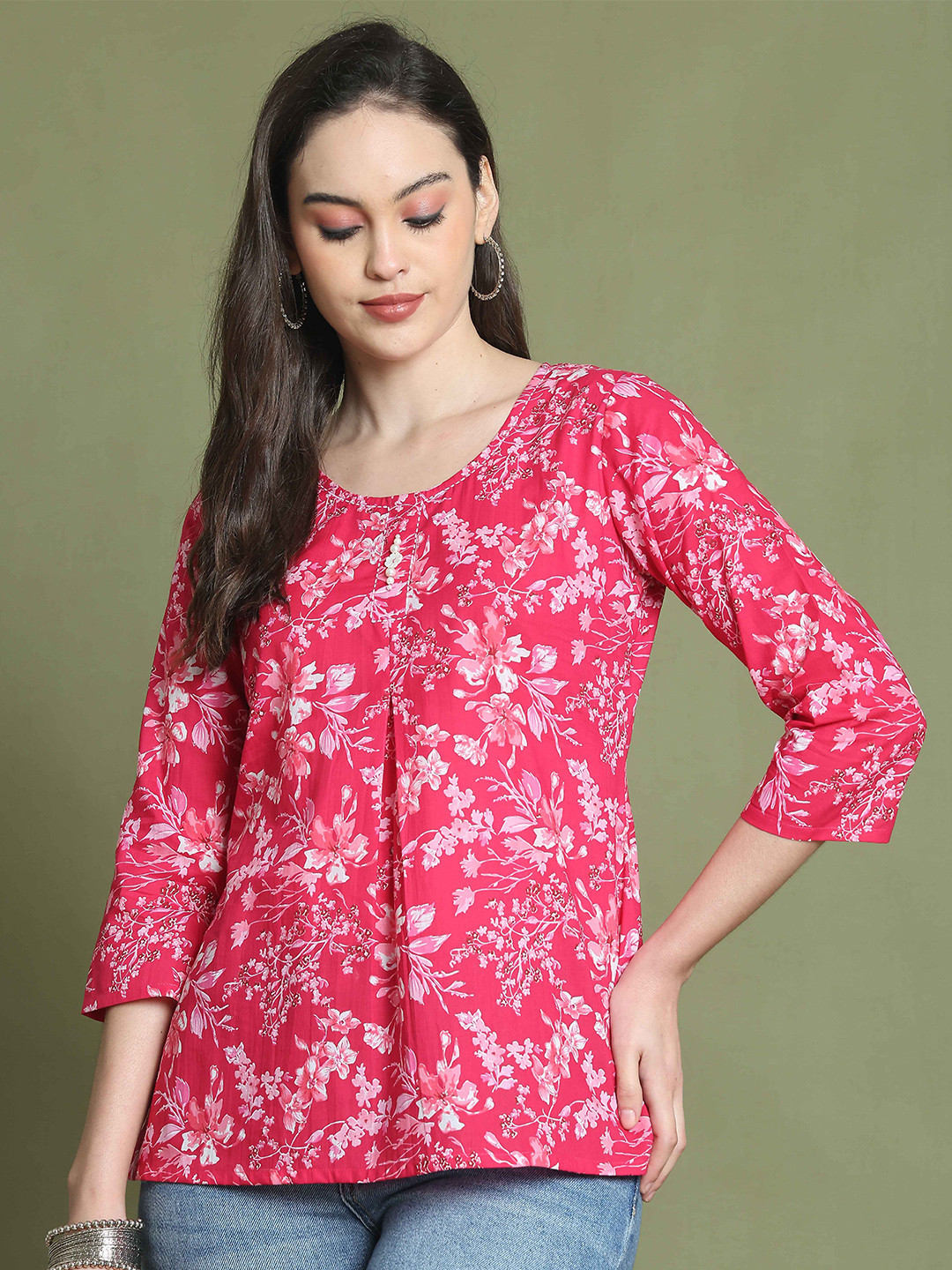 Rajnandini Pure Cotton Jaipuri Printed A-Line Top