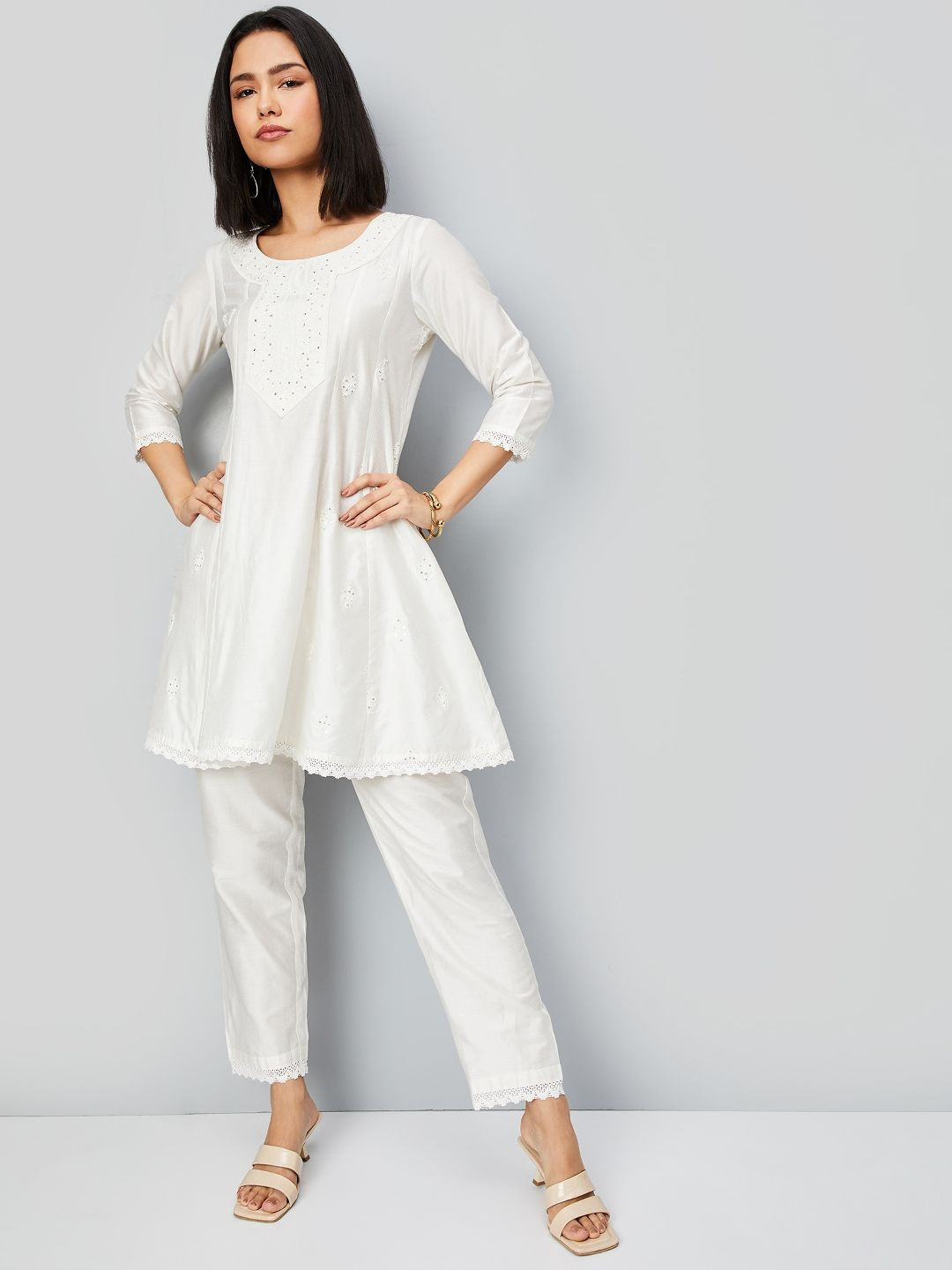 max Floral Embroidered Sequunied A-Line Kurta With Trousers