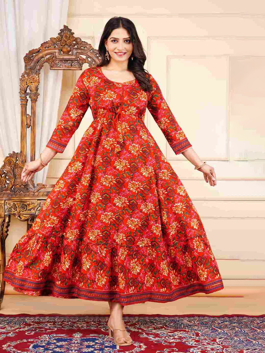 JAYRA TEXTILE Women Floral Printed Fit & Flare Maxi Dress