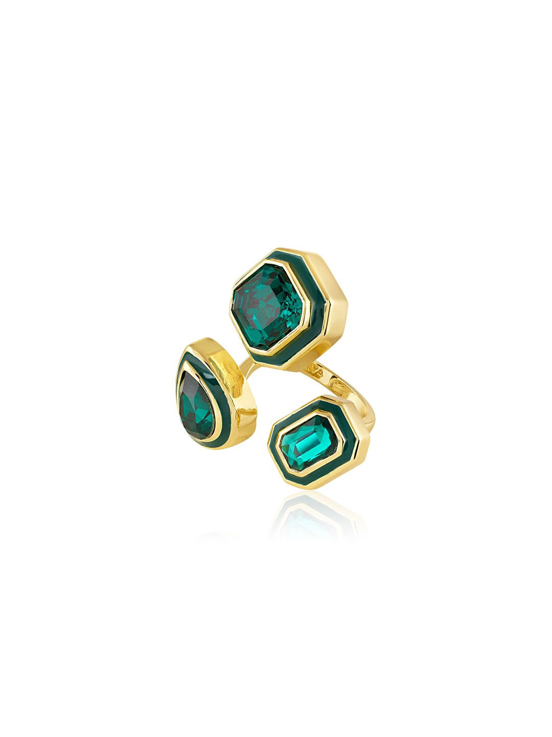 Isharya Green 18Kt Gold Plated Crystal Stone Studded Galaxy Ring