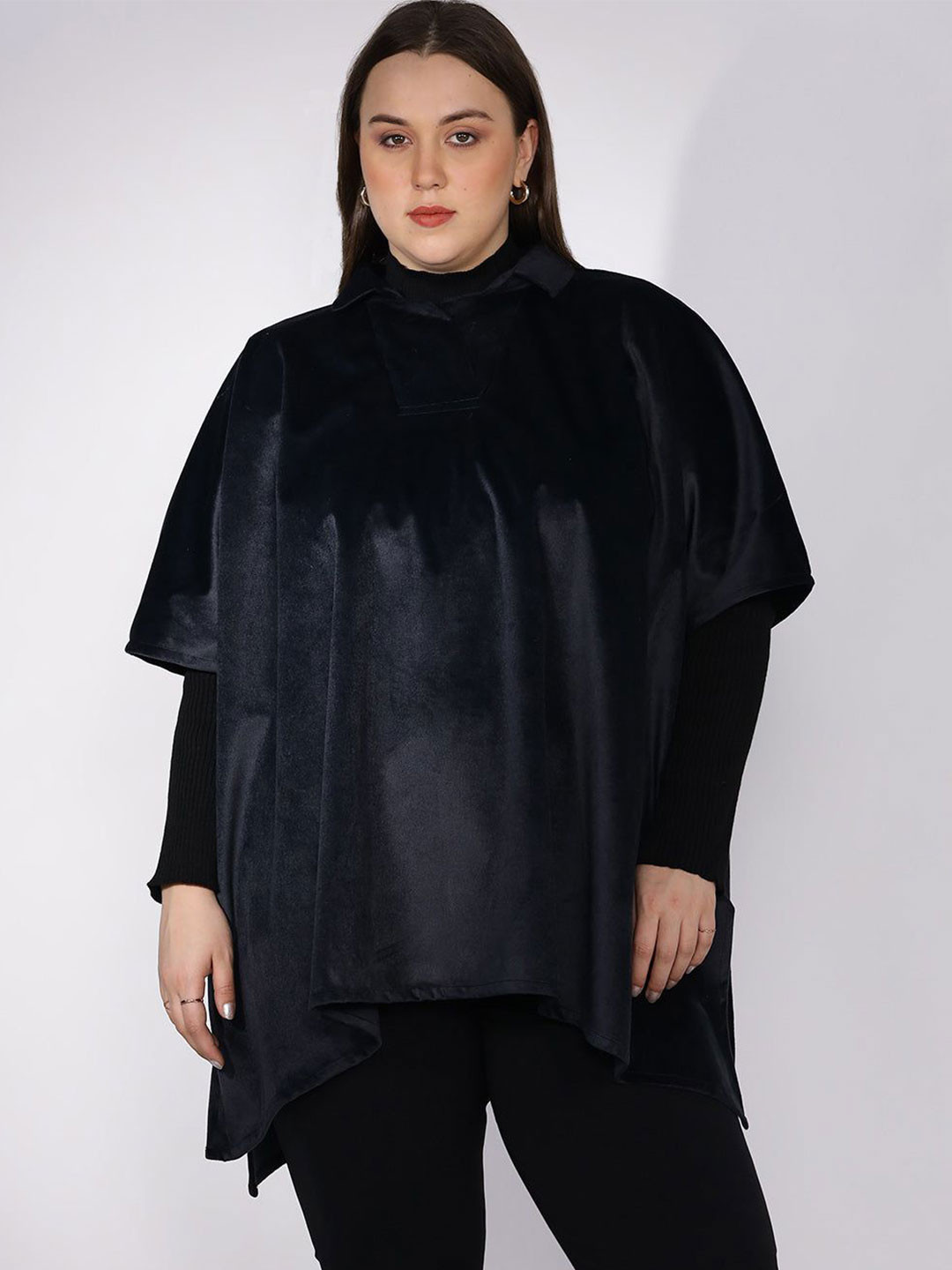 LetsDressUp Women Black Suede Poncho