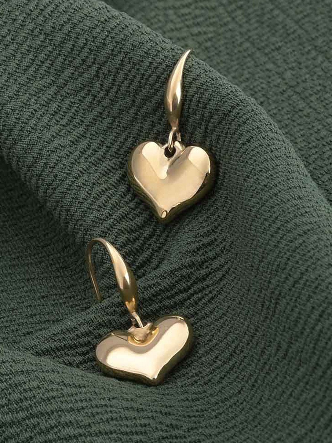 PALMONAS 18KT Gold Plated Stainless Steel Dangling Heart Shaped Drop Earrings