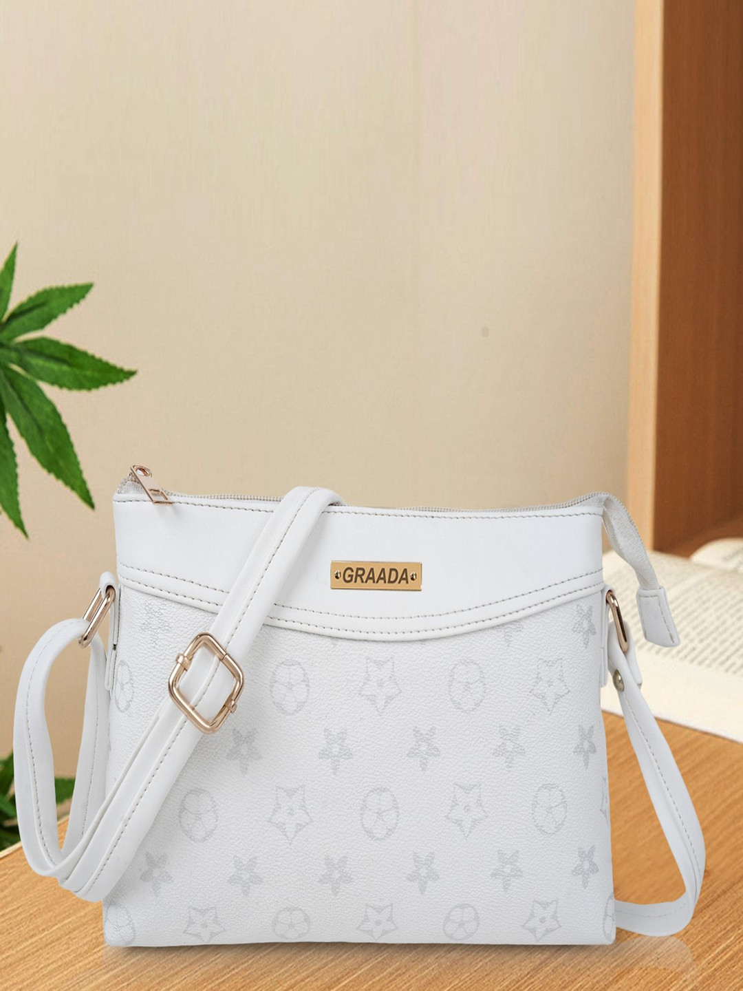GRAADA Women Geometric Printed Crossbody Leather Sling Bag