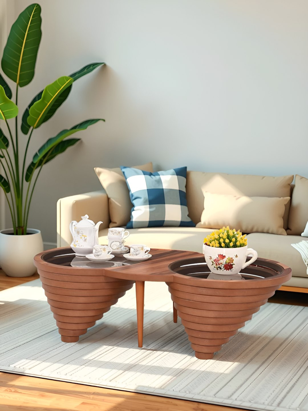 Royaloak Brown Textured Tempered Glass Coffee Table