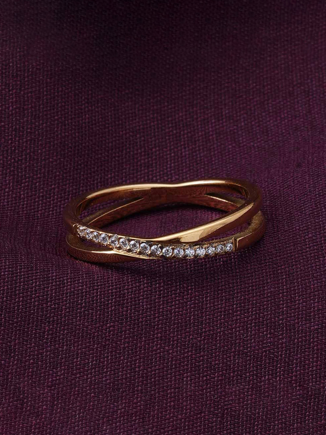 PALMONAS 18KT Gold Plated Criss Cross Ring For Women Waterproof & Anti-Tarnish Ring