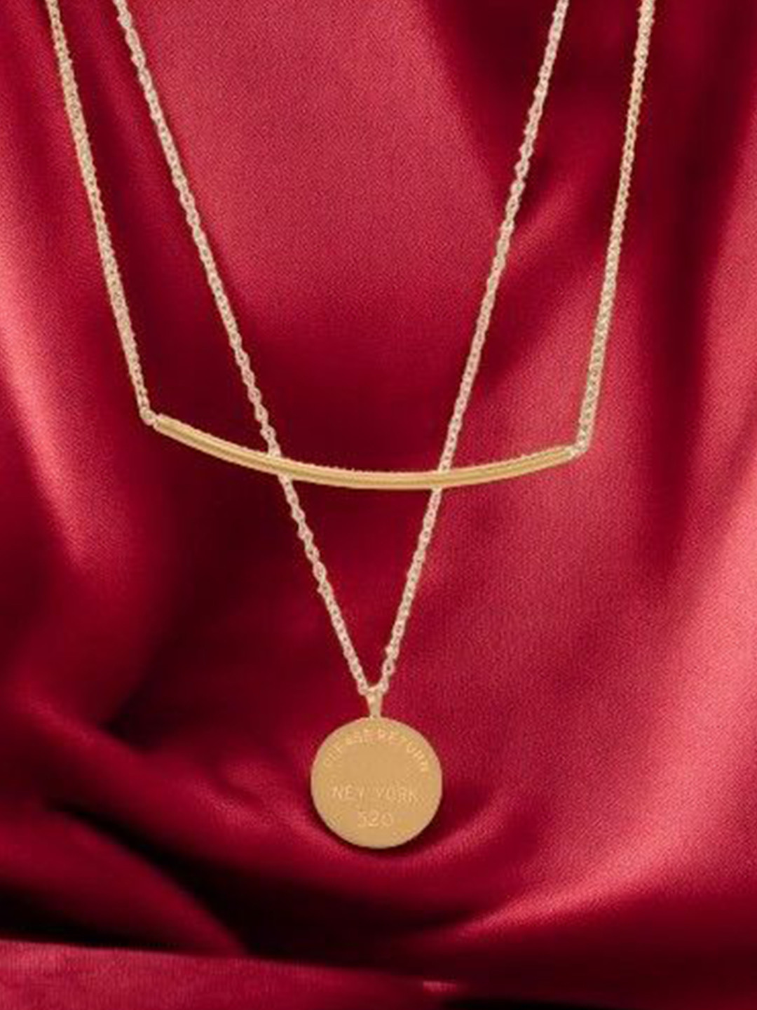 PALMONAS 18k Gold-Plated Round Line Two Layer Stainless Steel Chain