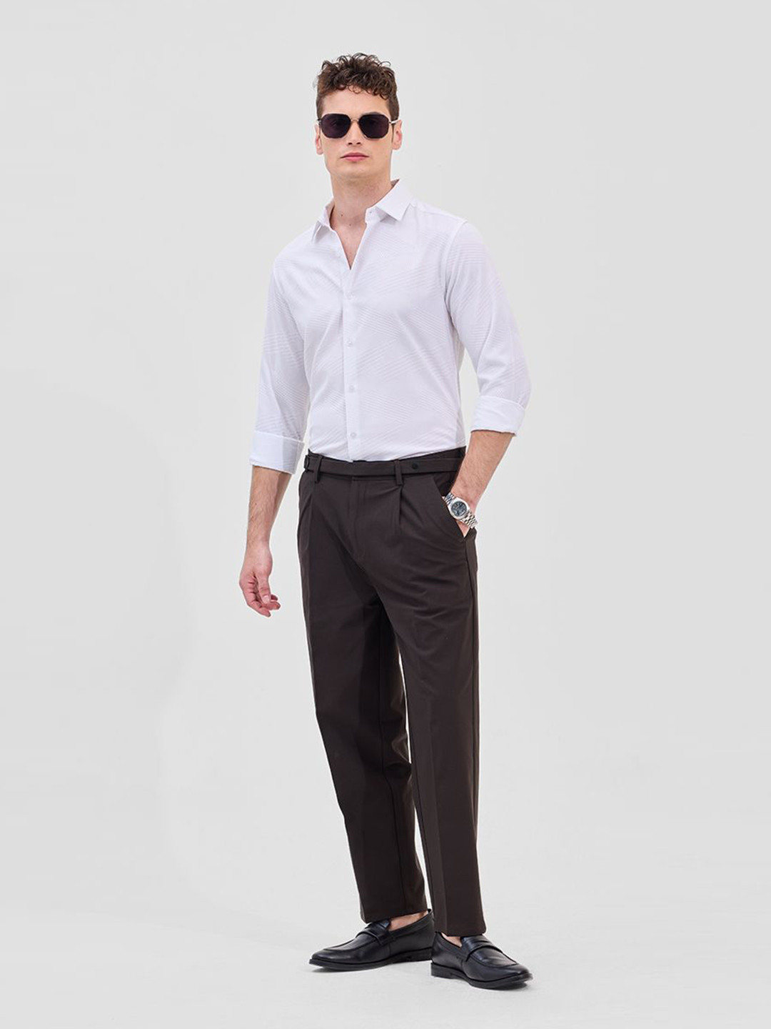 Snitch Textured Polyester Long Sleeves Slim Fit Shirt
