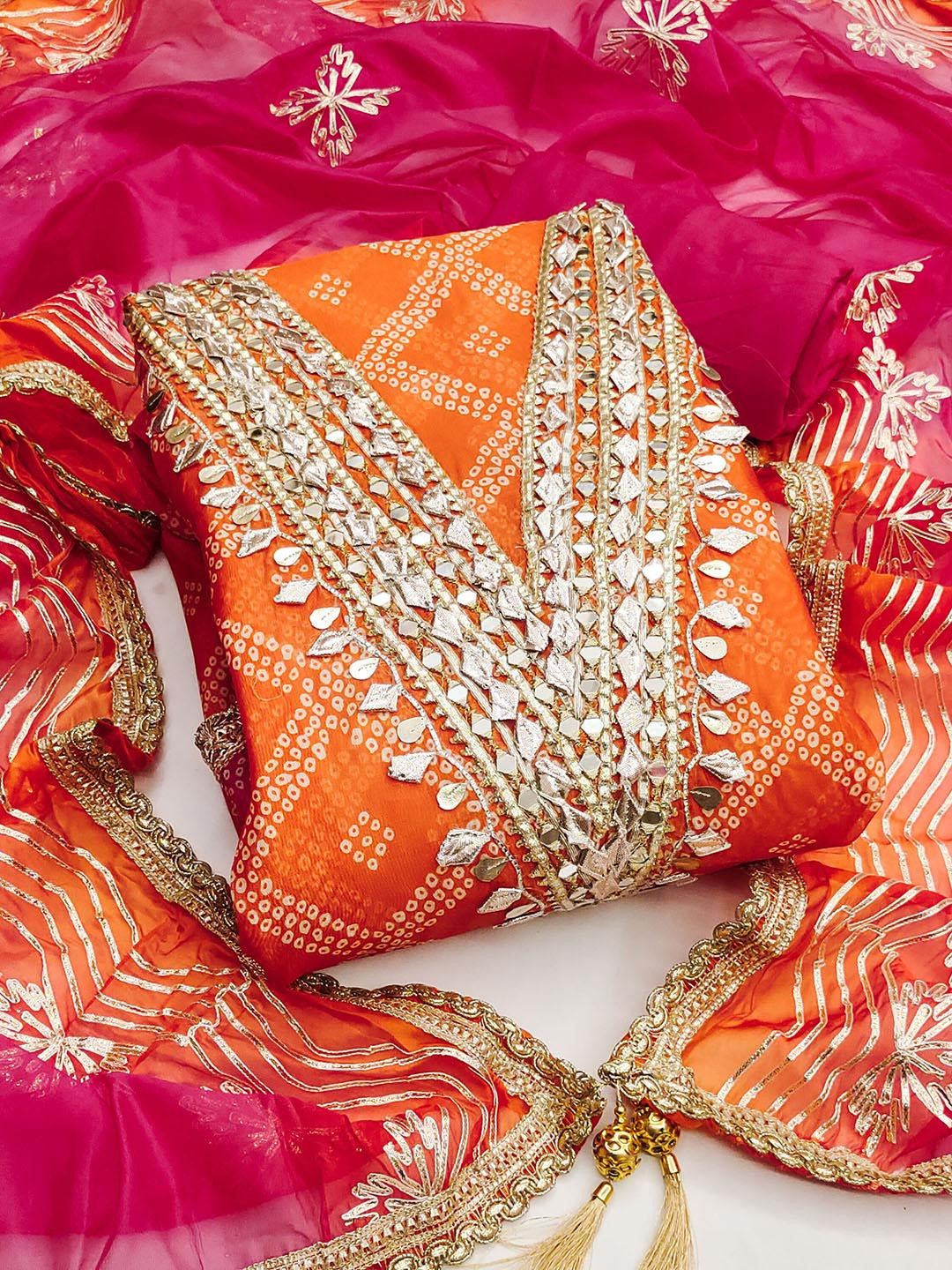 Maroosh Badhani Printed Gotta Patti Organza Unstitched Dress Material