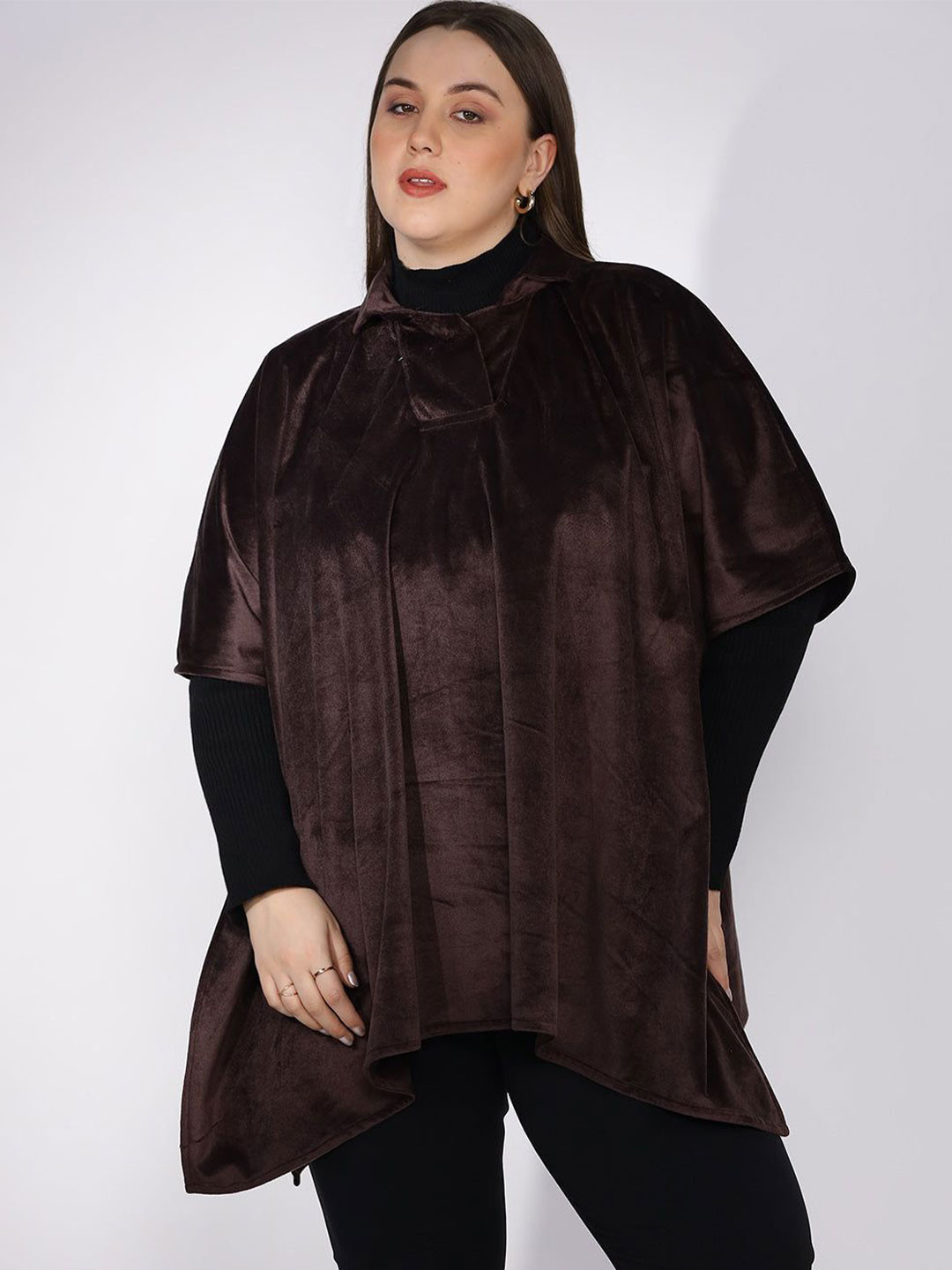 LetsDressUp Women Coffee Suede Poncho