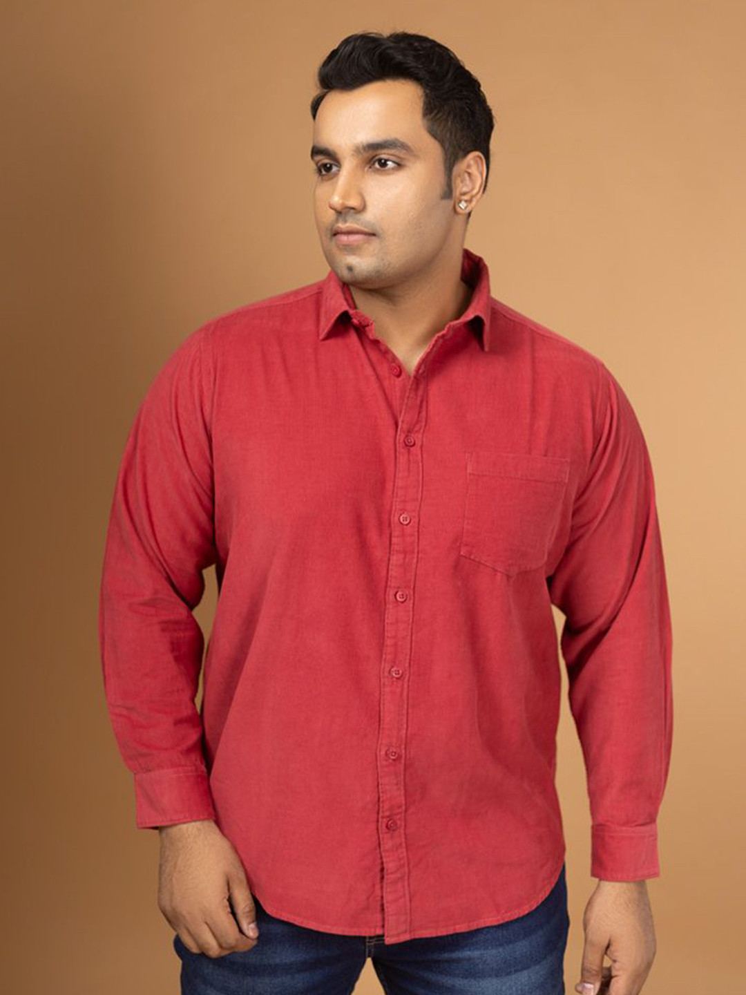 Sizeupp Men Plus Size Collared Neck Regular Fit Corduroy Casual Shirt