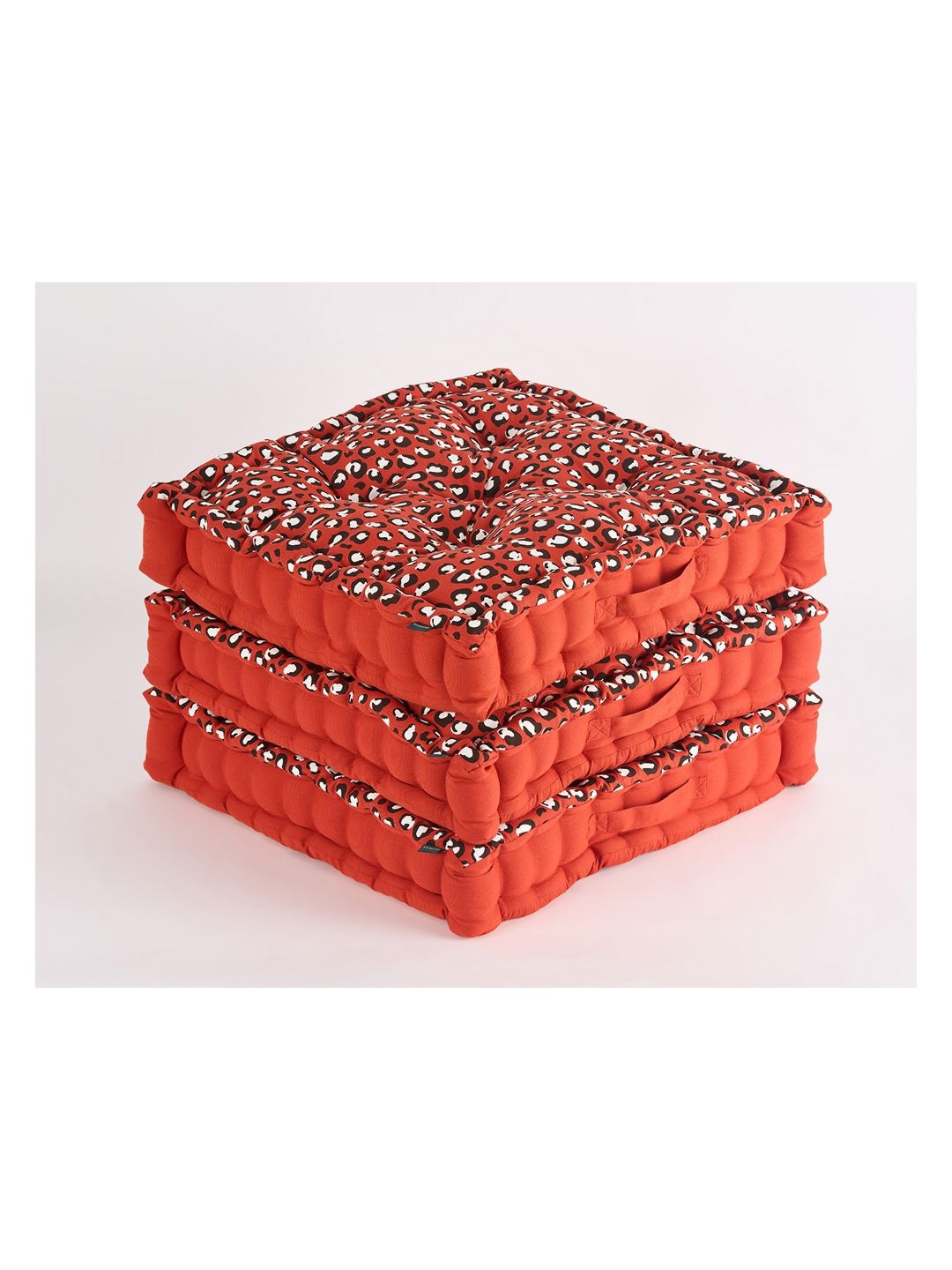 SKANDA FAB Terracotta Brown & White 2 Pieces Abstract Printed Cotton Square Floor Cushions