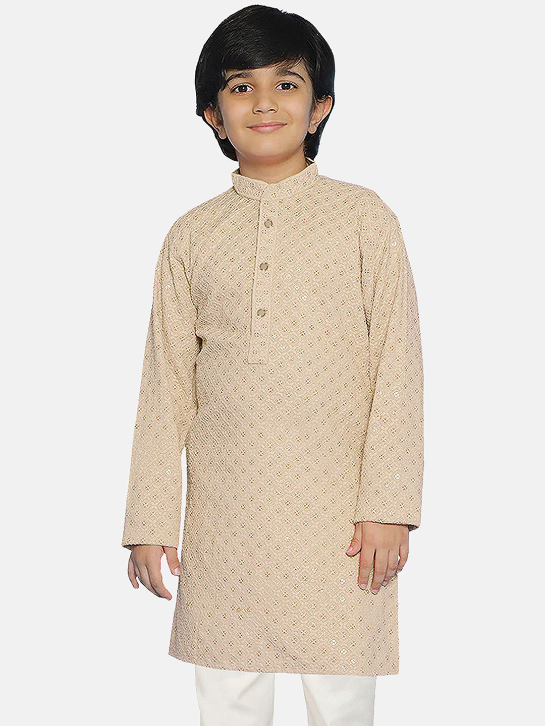 SG YUVRAJ Boys Geometric Embroidered Mandarin Collar Sequinned Straight Kurta