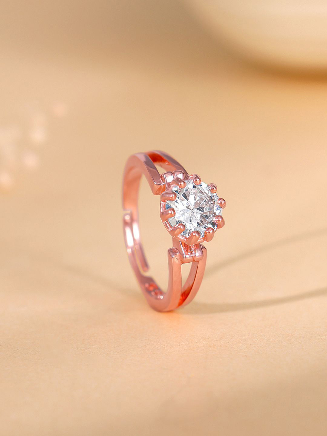 GIVA 925 Silver Rose Gold-Plated Zircon Stone-Studded Pure Grace Adjustable Finger Ring