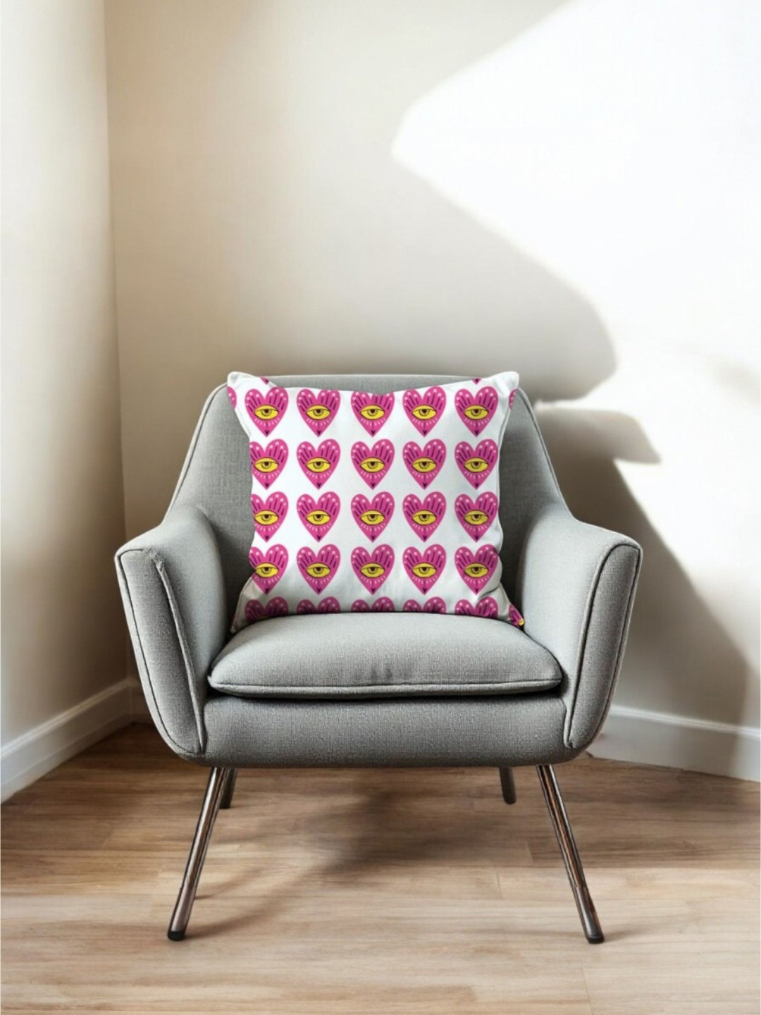 LUSHLYF White And Pink Quirky Printed Velvet Square Shaped Valentine Cushion Covers