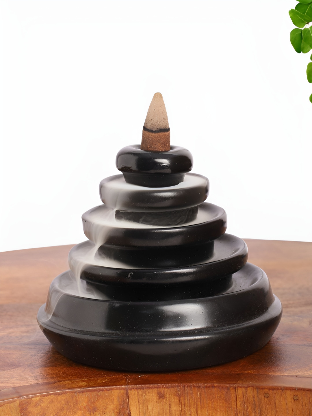 INTERNATIONAL GIFT Tiered Statue Backflow Smoke Black Polyresin Matte Living Room Fountain Small Showpiece - 4 Inches