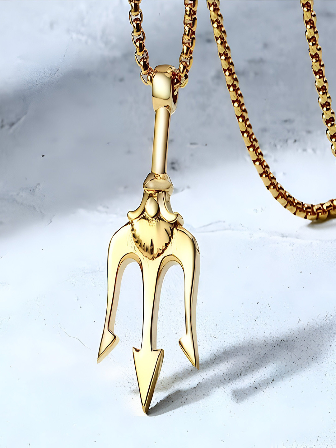 RUHI COLLECTION Gold-Plated Stainless Steel Trident Poseidon Pendant with Chain