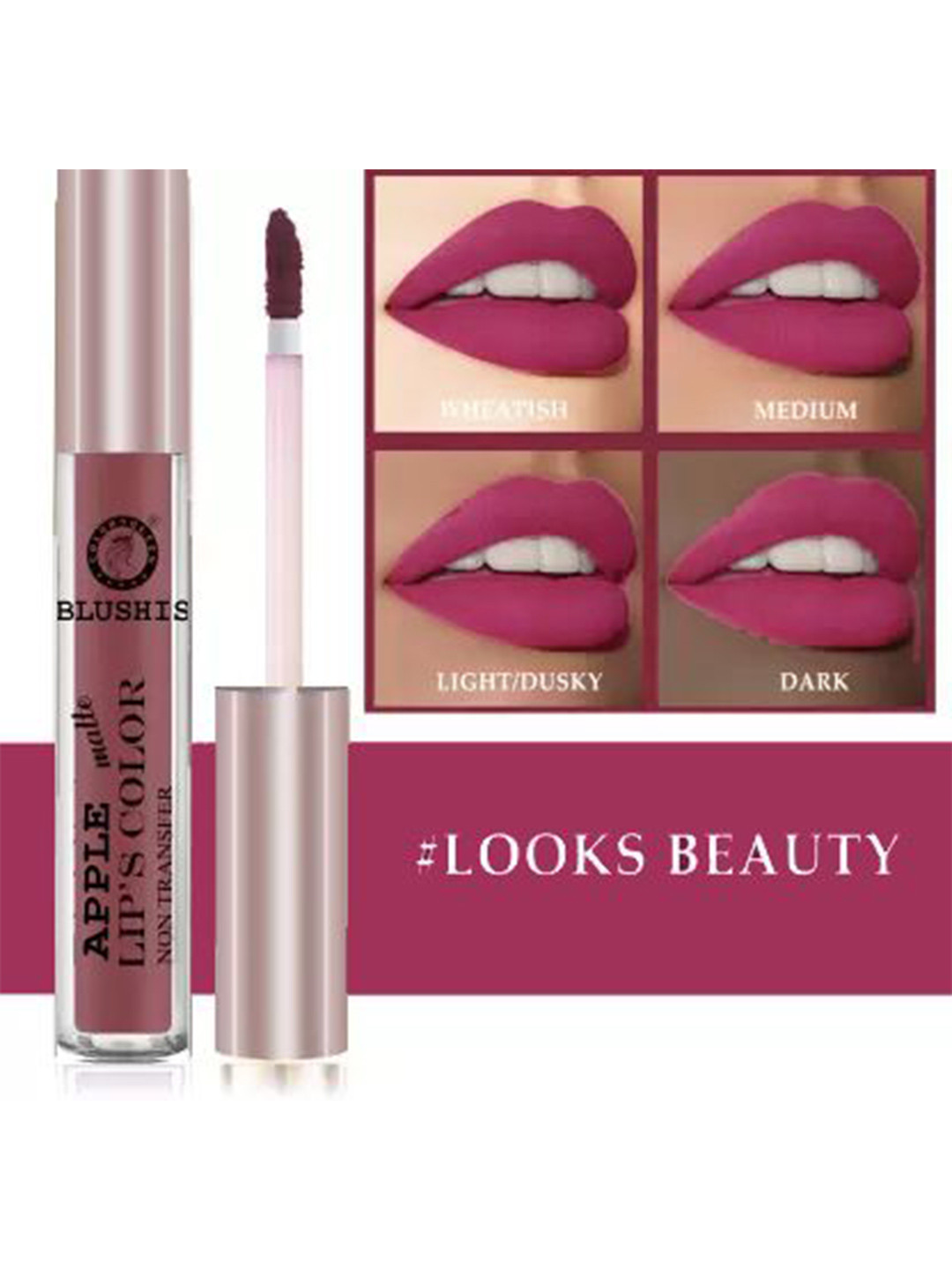 BLUSHIS Apple Matte Non Transfer Liquid Lip Colour- 6 ml- Peach Pink