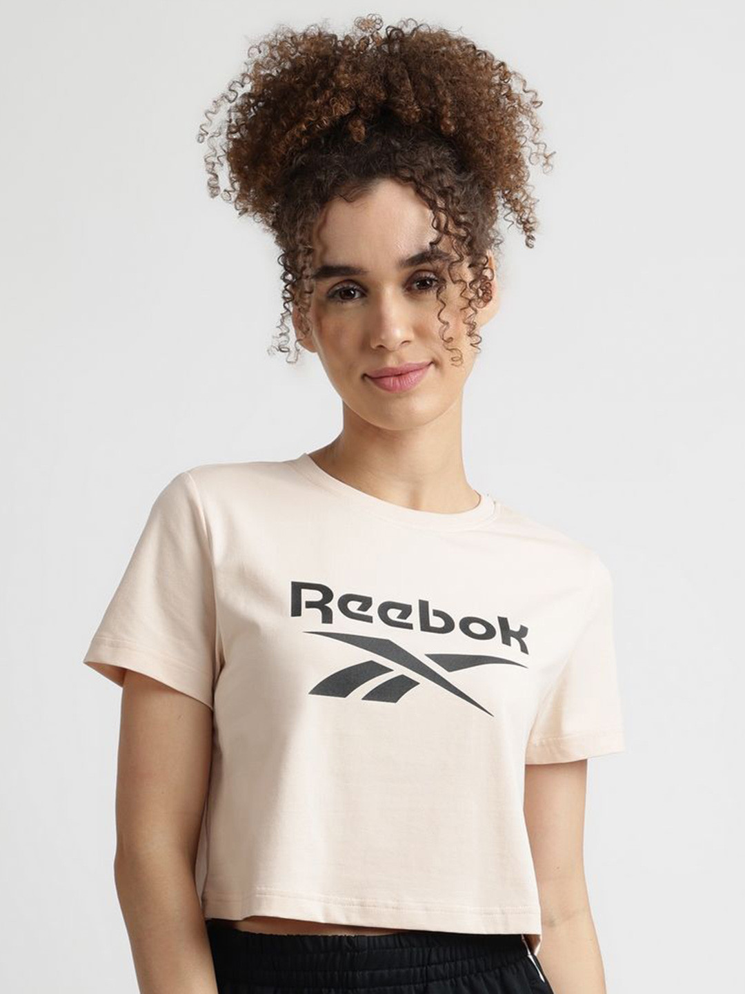 Reebok Women Graphic Printed Crop Cotton Boxy Fit T-shirt
