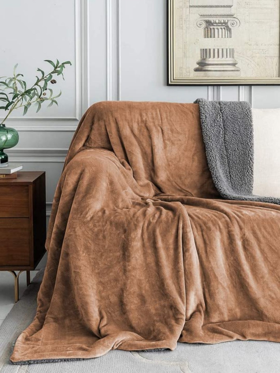VAS COLLECTIONS Beige & Grey 300 GSM Heavy Winter Double Bed Blanket