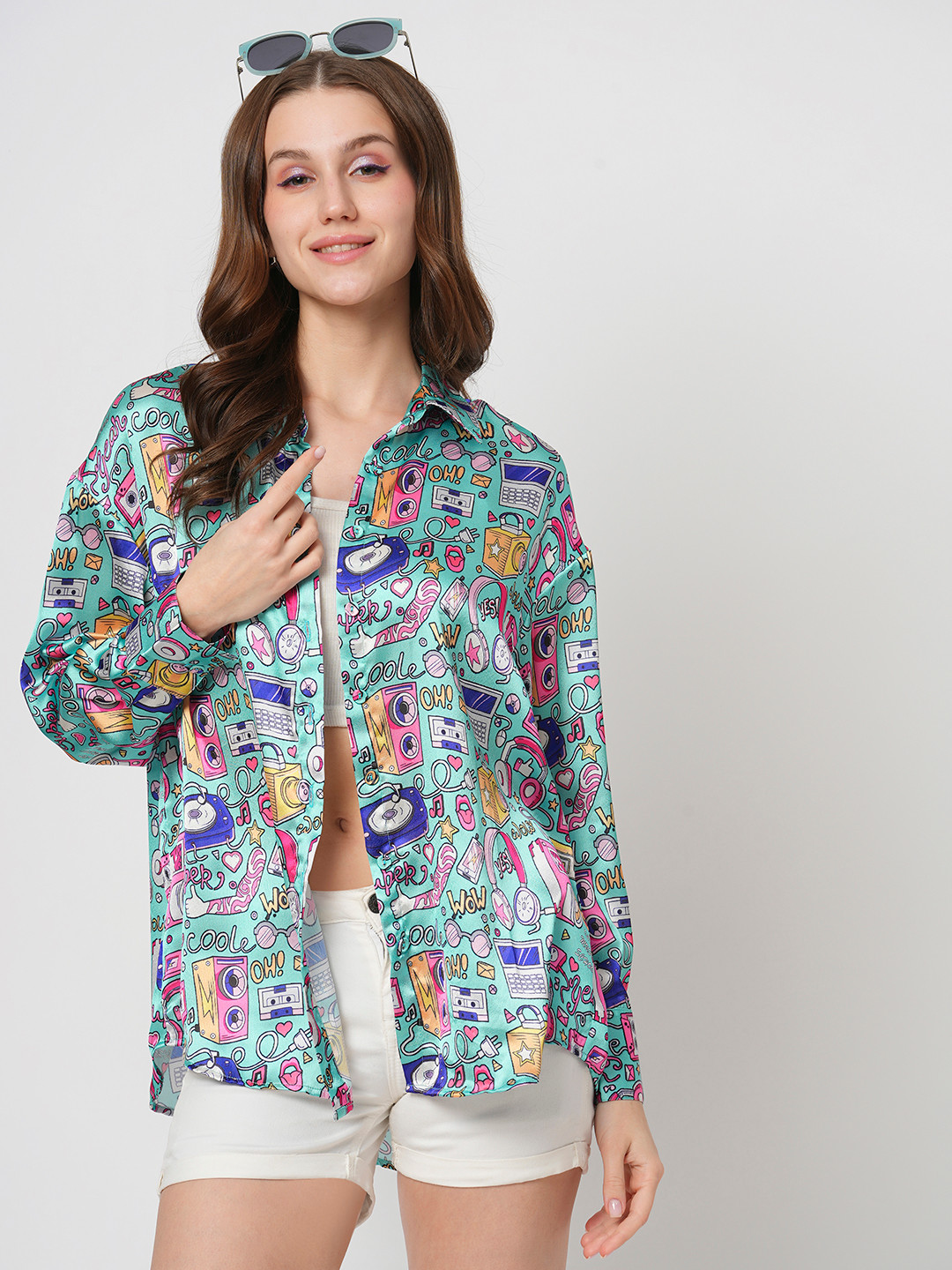 ZESTX Women Relaxed Fit Spread Collar Conversational Printed Casual Shirt