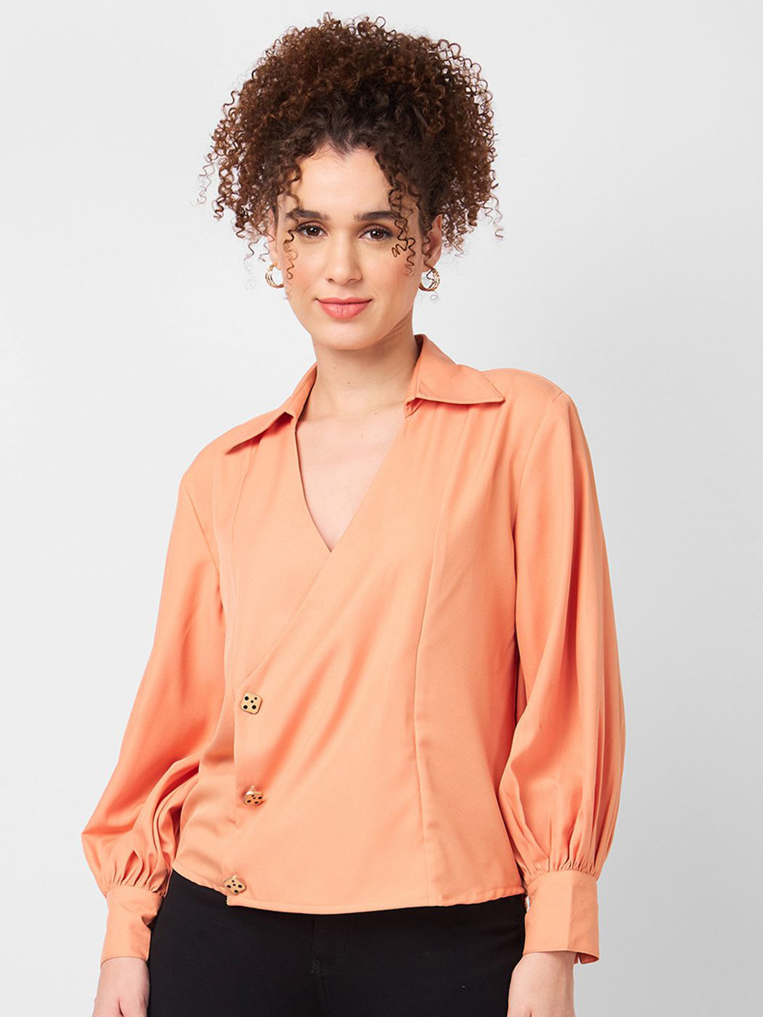 Iti Shirt Collar Solid Overlap Shirt Style Top