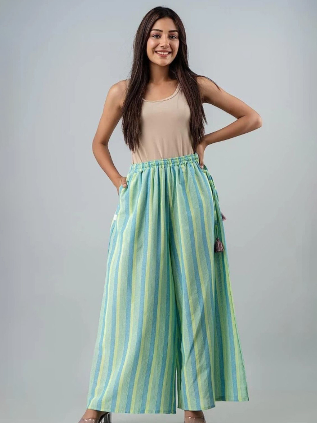 MORWAD Women Cotton Striped Wide Leg Palazzos