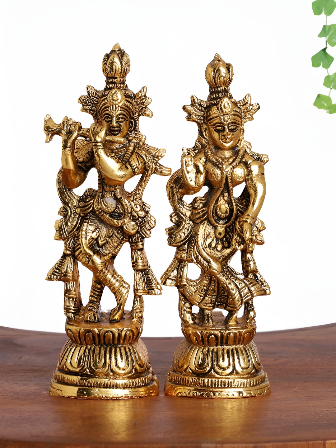 INTERNATIONAL GIFT Radha Krishna Standing Idol Set Gold Polyresin Natural Prayer Room Set of 2 Medium Showpieces - 2.6 Inches