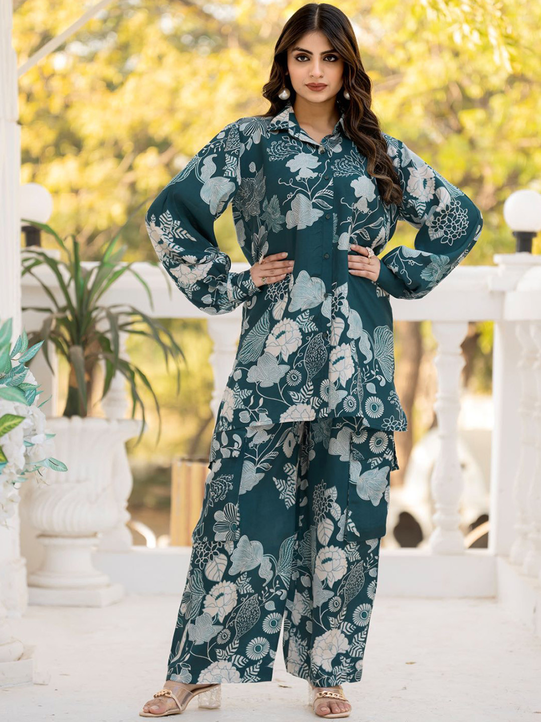PIRRA DESIGNS Floral Printed Muslin Shirt With Trousers