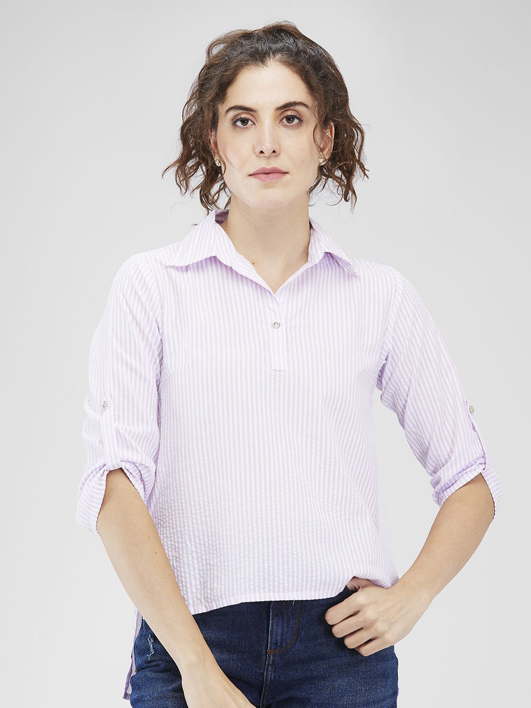 Iti Women Spread Collar Vertical Striped Casual Shirt