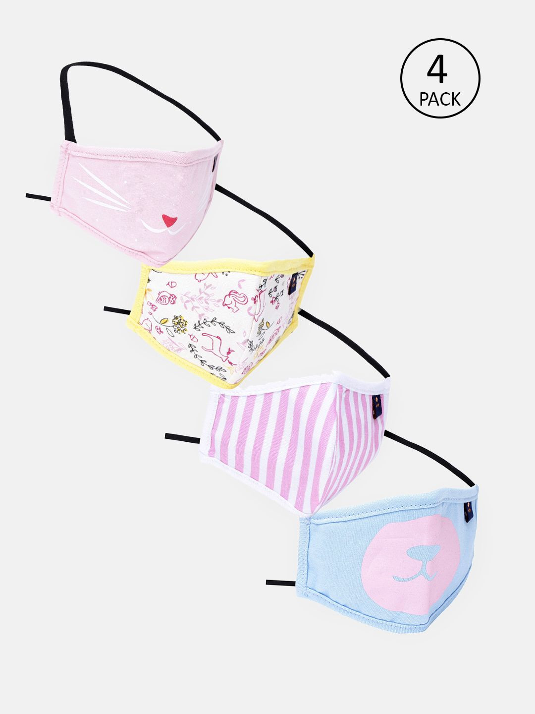 3PIN 4 Pcs Printed Protective Fashionable Masks