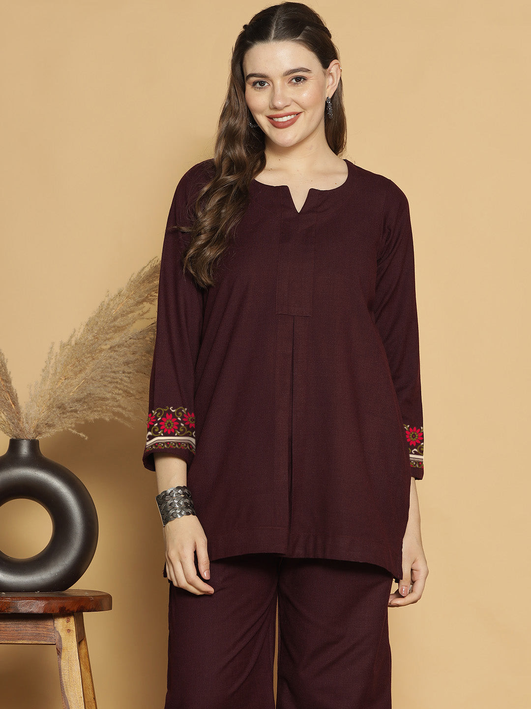 LetsDressUp Wine Acrylic PleatedTop - Samira - XS