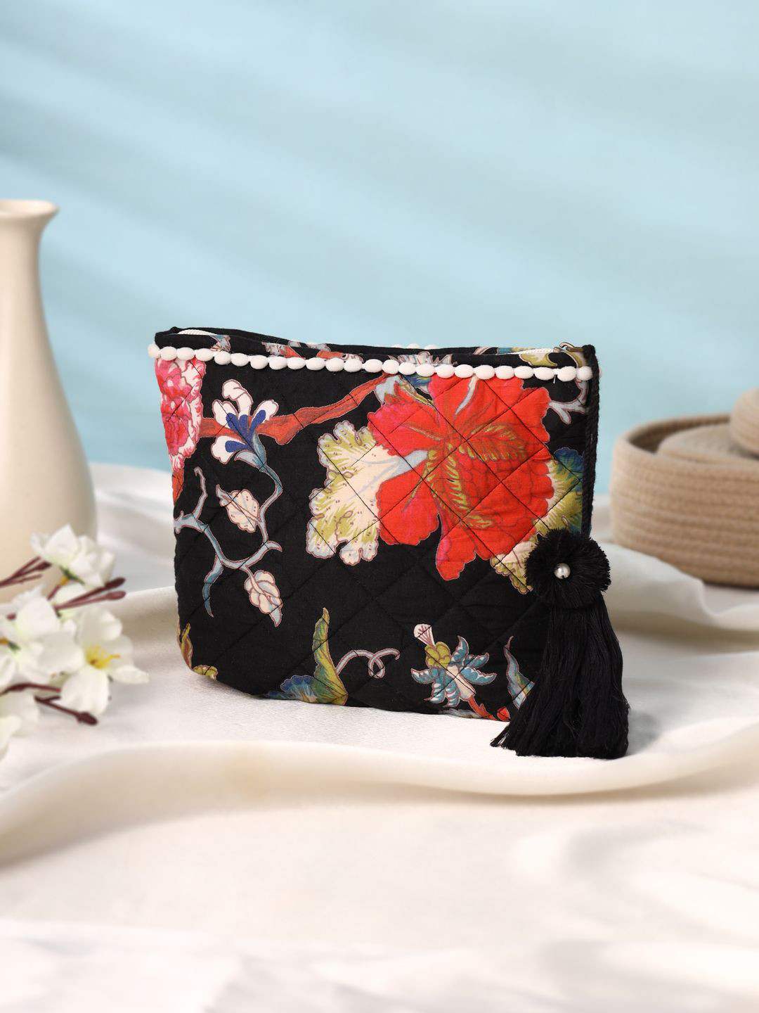 SANSKRUTIHOMES Floral Printed Lace Handheld Bag with Quilted