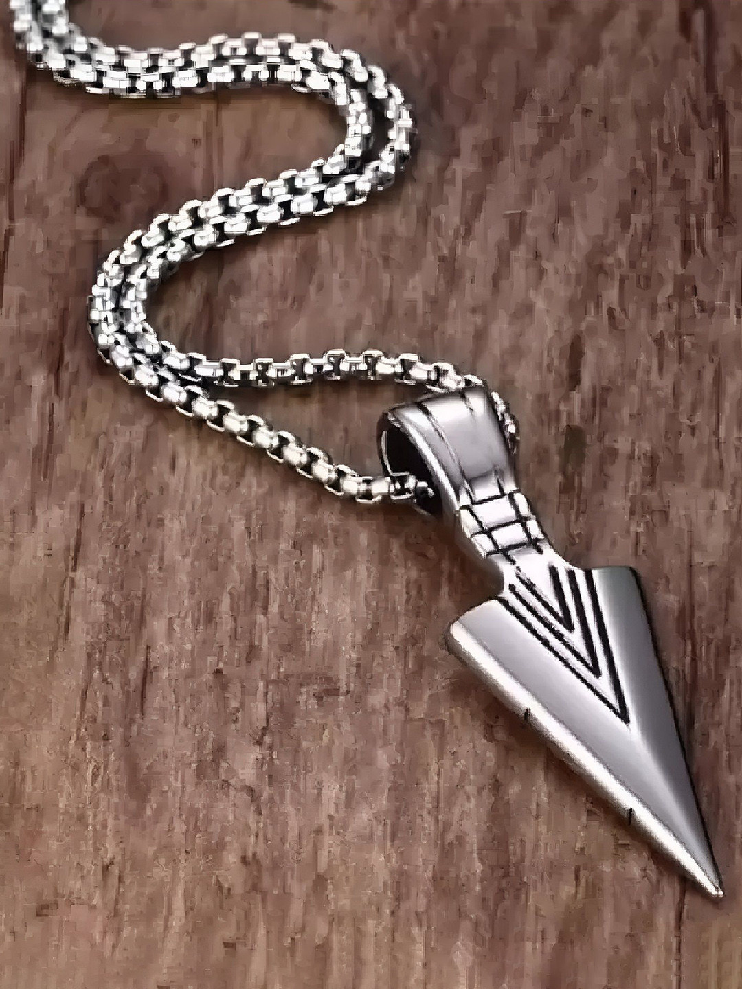 RUHI COLLECTION Silver-Plated Stainless Steel Triangle Arrow Pendant with Chain