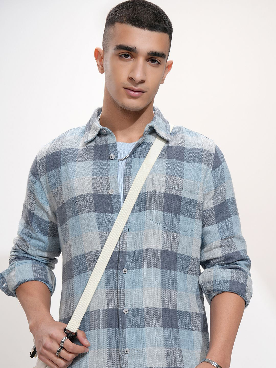 HIGHLANDER Men Spread Collar Buffalo Checked Cotton Casual Shirt
