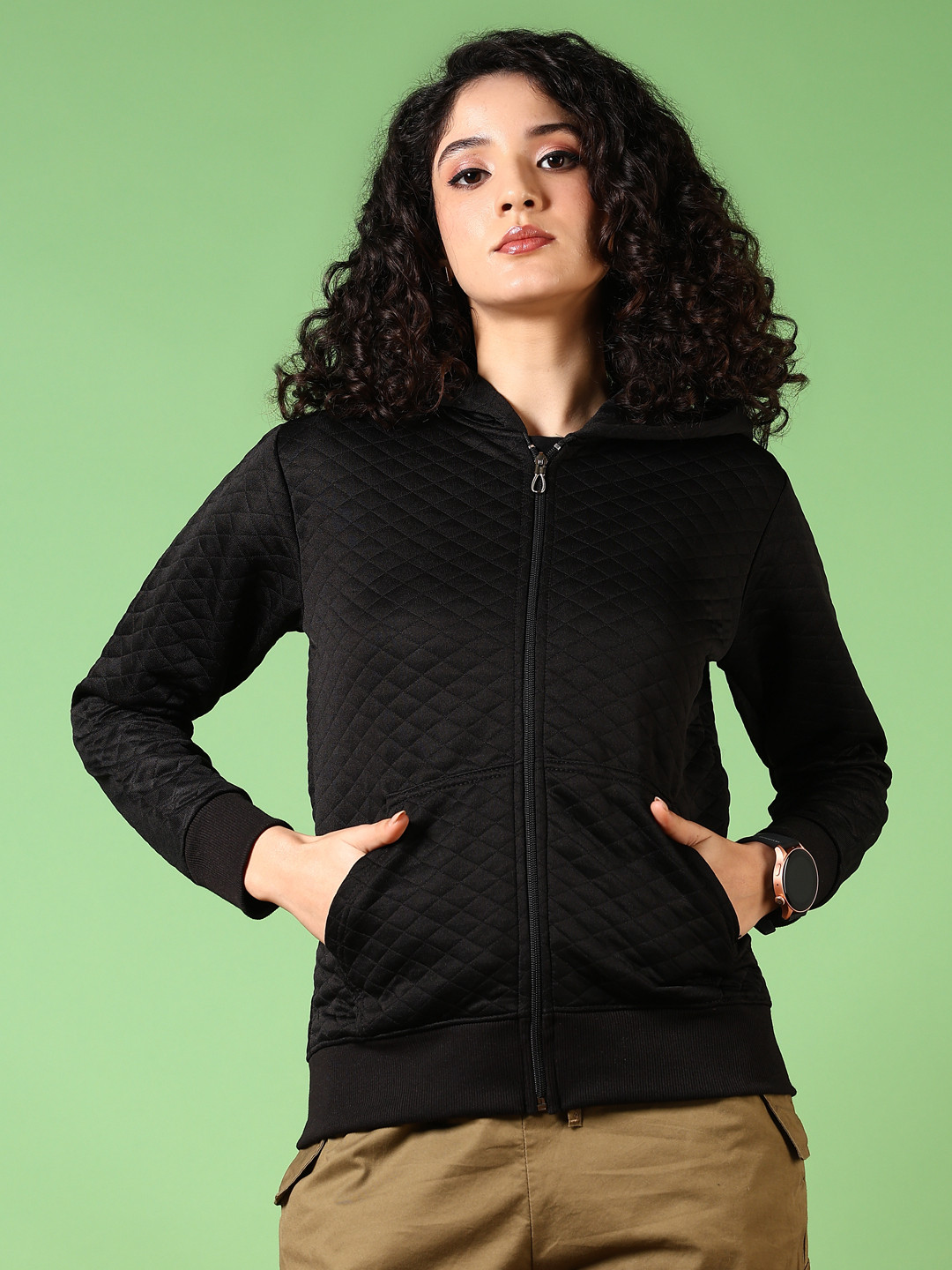 V-Mart Women Western Solid Hooded Neck Sweatshirt