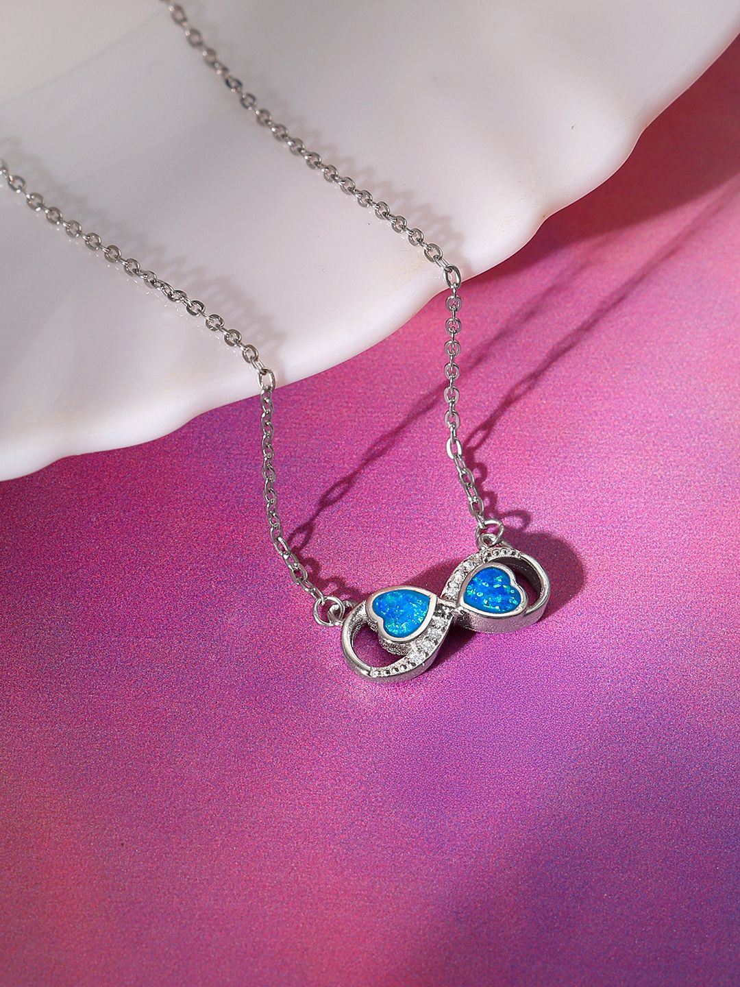 GIVA 925 Sterling Silver Rhodium-Plated Cubic Zirconia Studded Endless Embrace Chain