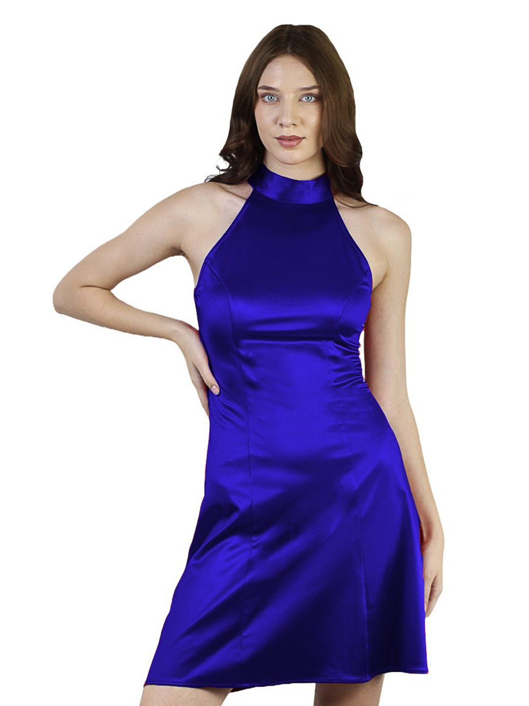 ARTYSKA Halter Neck Satin Bodycon Dress