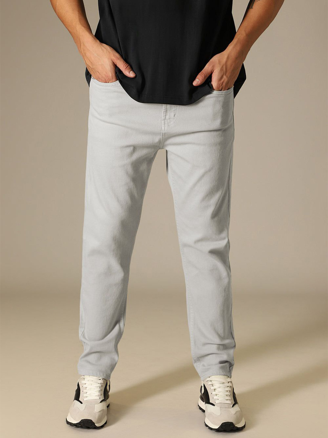 Banana Club Men Light Grey Carrot Fit Denim