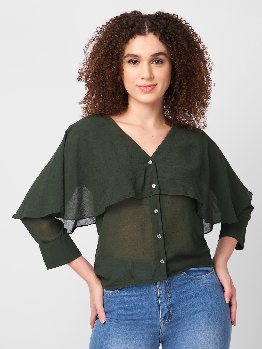 Iti Women V-Neck Layered Cape Top