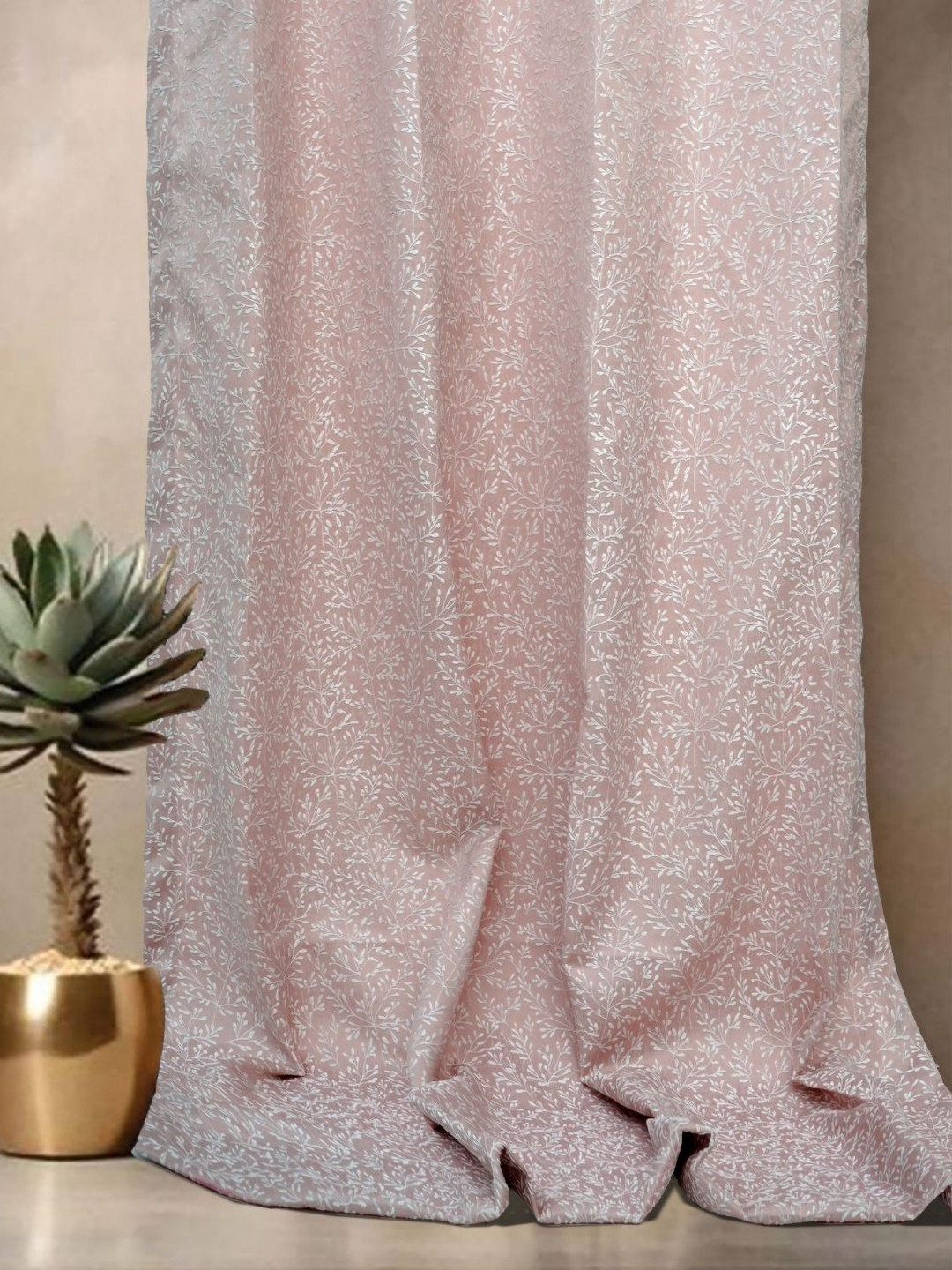 Florida Pink & White Floral Printed Black Out Long Door Curtain