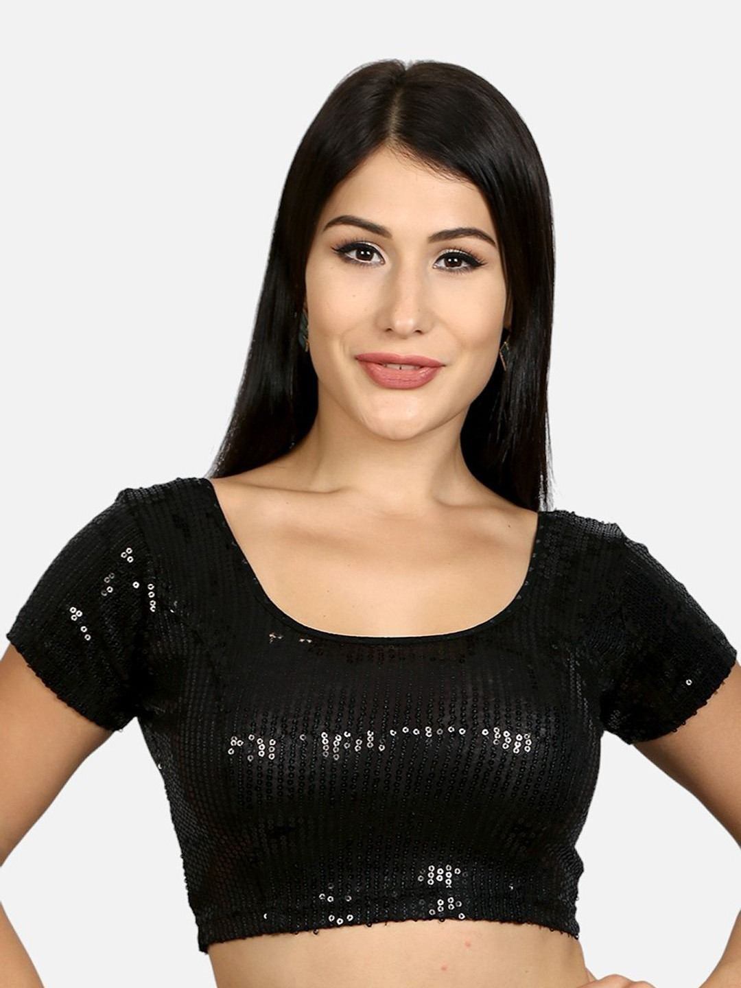 neckbook Sequinned Princess Cut Short Sleeves Saree Blouse