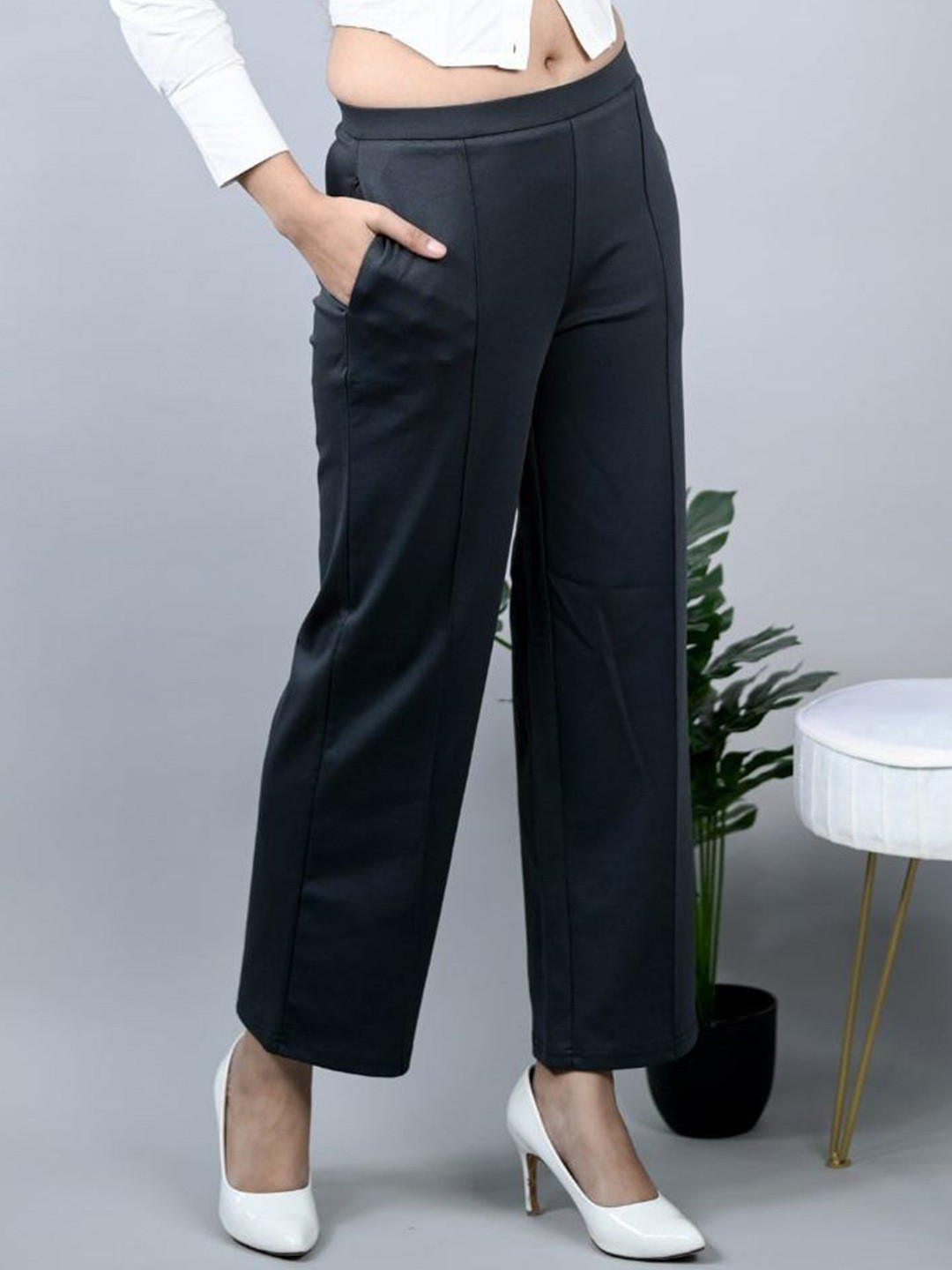 Mlada Women Wide Leg Mid-Rise Stretchable Trouser