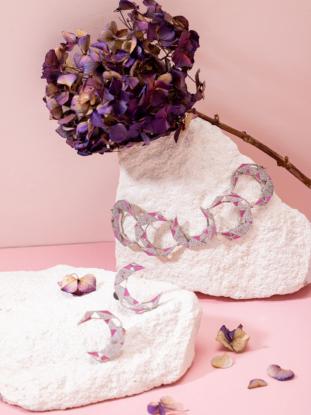 GAURISH BESPOKE JEWELLERY Silver Plated Artificial Stones Studded Necklace With Earrings