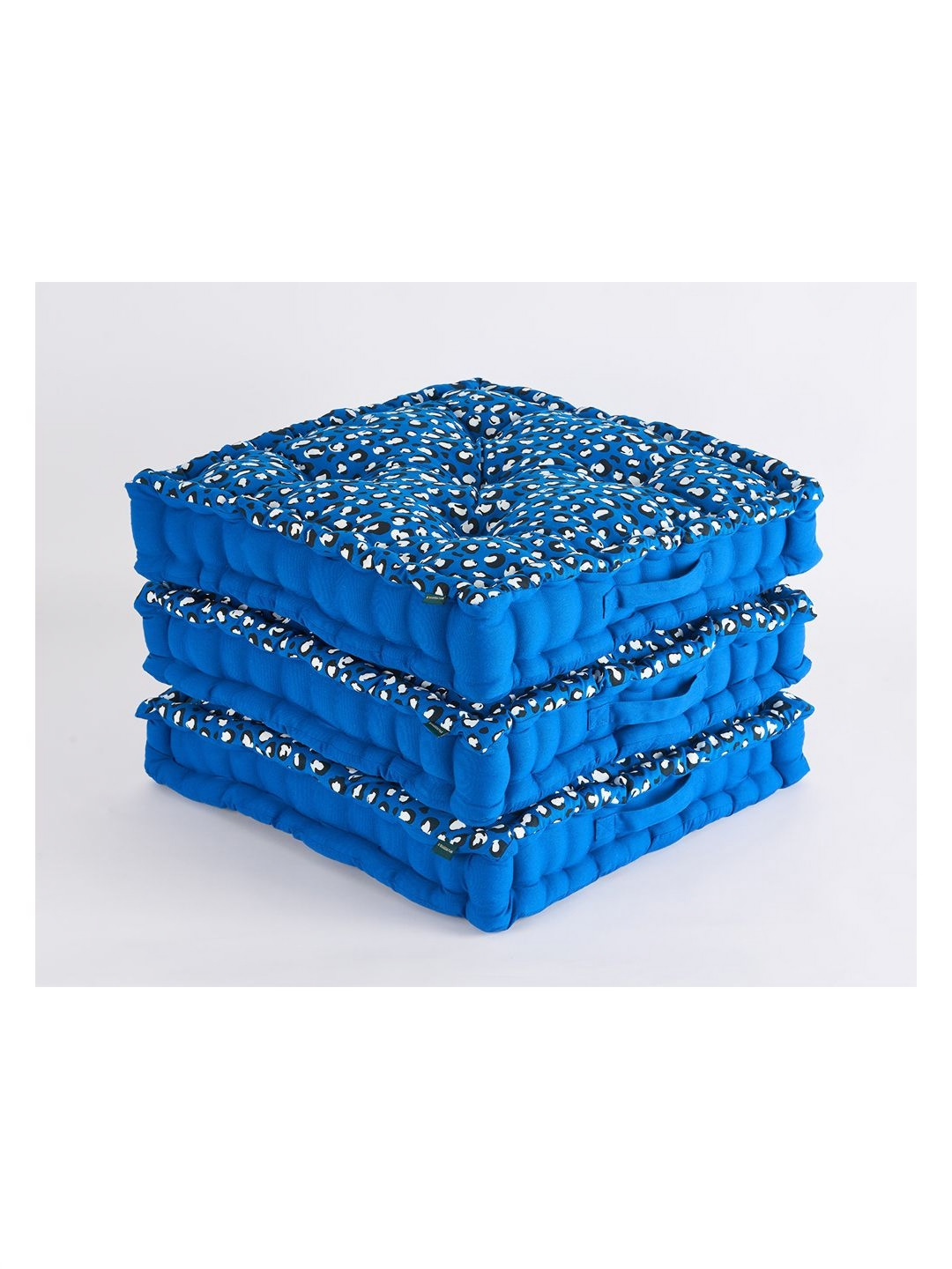 SKANDA FAB Blue & White 3 Pieces Abstract Printed Cotton Square Floor Cushions