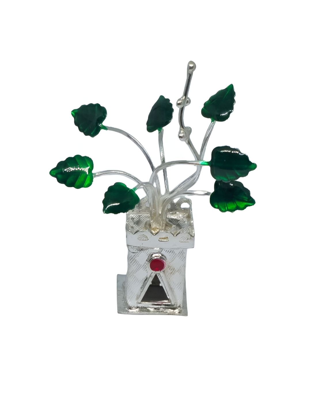 TEEMOODS Tulsi Plant Silver Metal Metallic Prayer Room Small Showpiece -