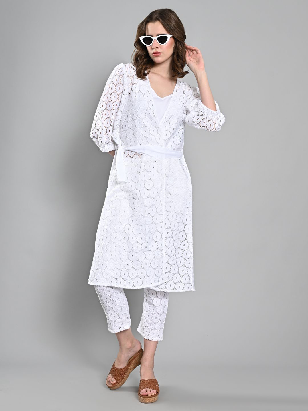 Iti Geometric Self Design Longline Tie-Up Shrug
