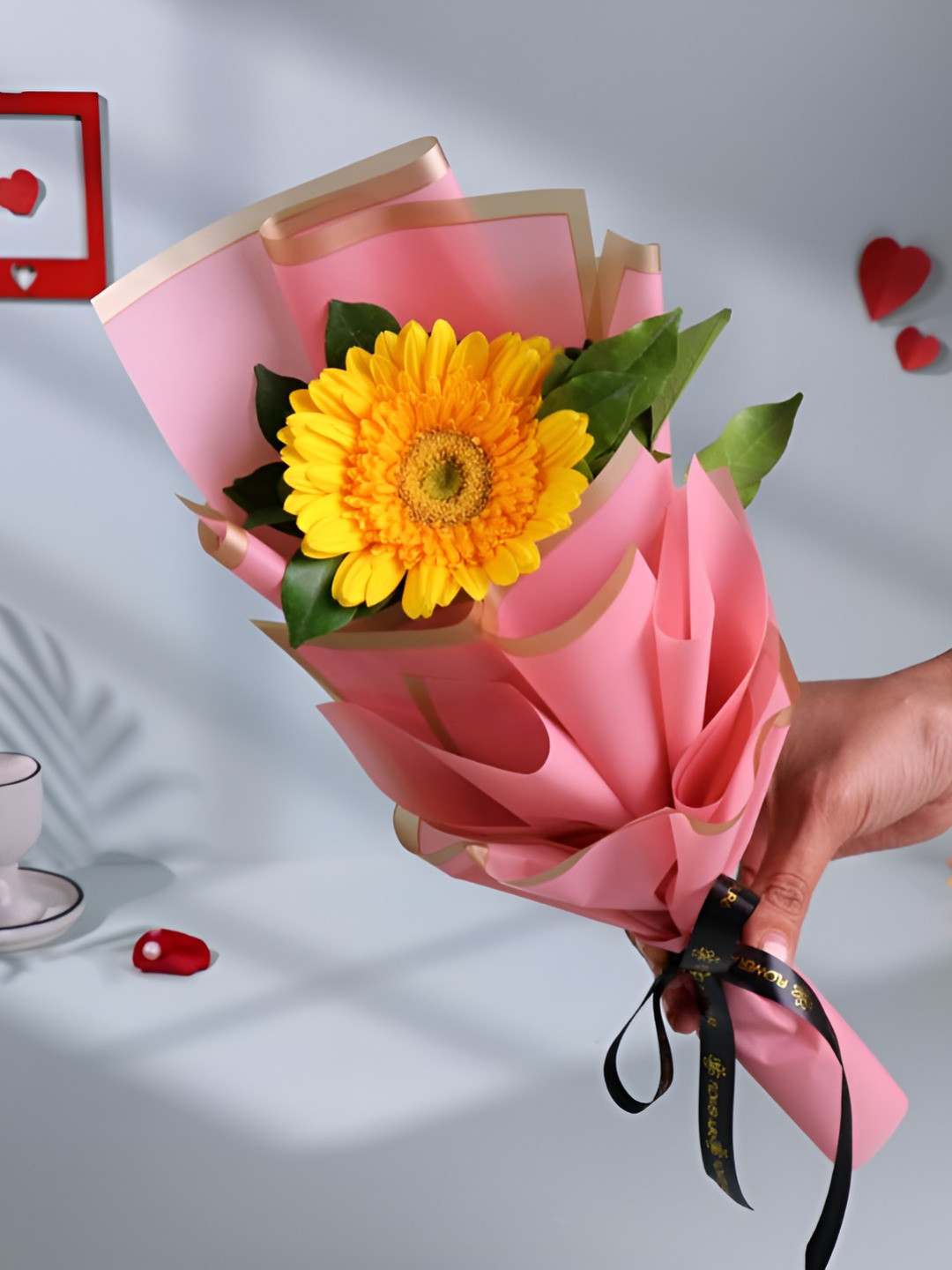 Floweraura Yellow & Green Fresh Gerbera Flower Bouquet