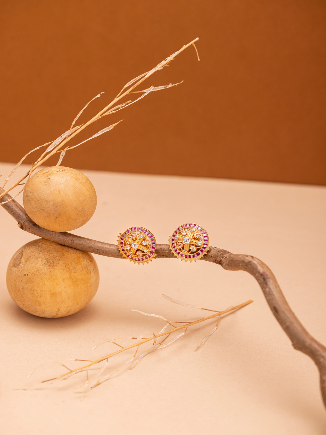 GAURISH BESPOKE JEWELLERY Gold-Plated Zircon Stone Studded Circular Studs